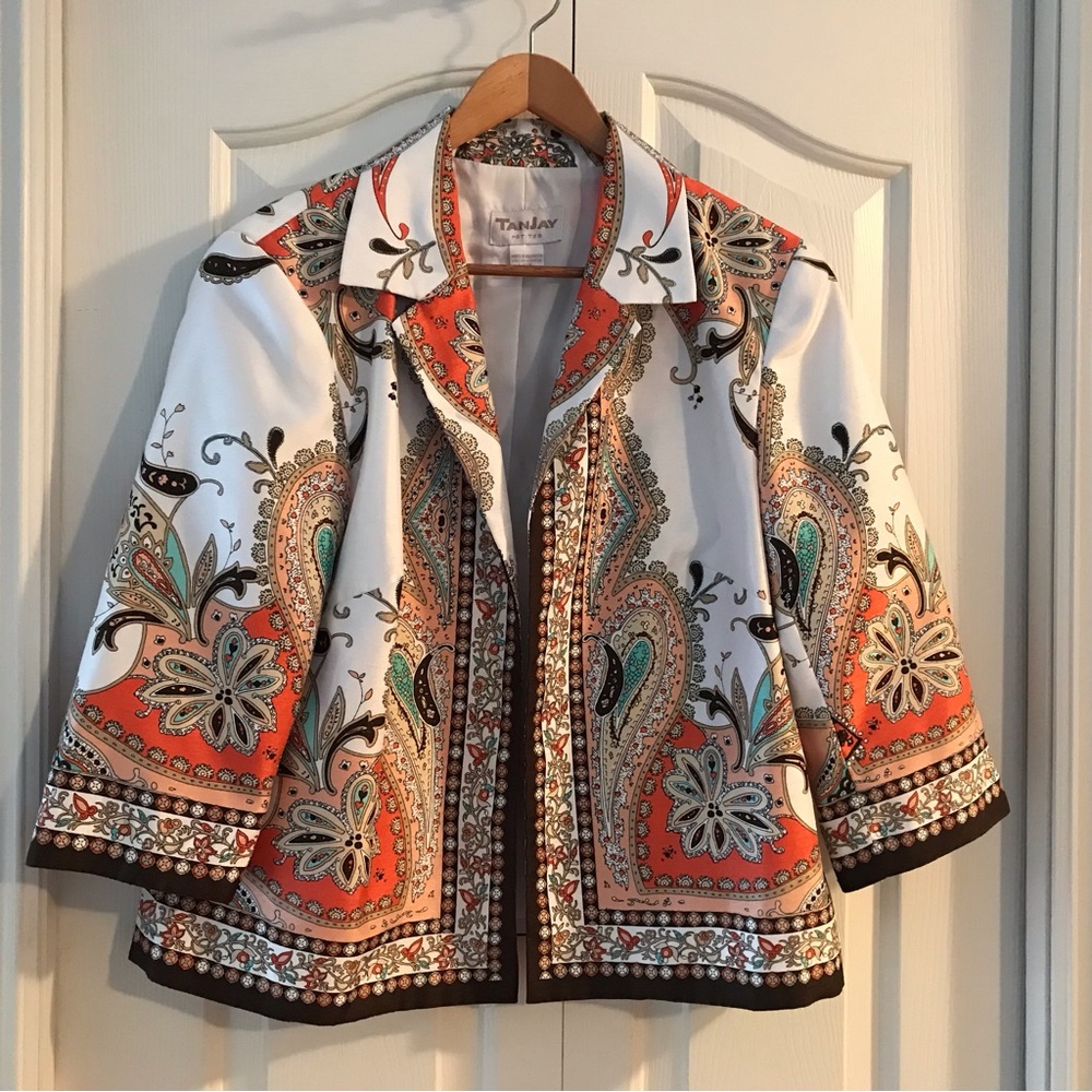 TANJAY Women’s 3/4 Sleeve Lined Blazer/Jacket Fall Color Pattern Size 12P